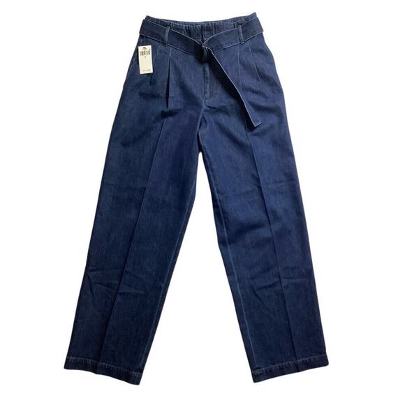 Polo Ralph Lauren pleated belted waist high-rise wide-leg jeans dark wash size 4